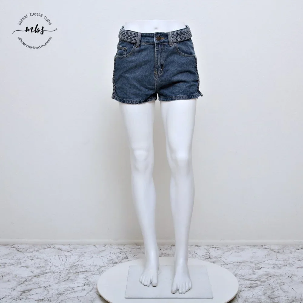 Superdown at Revolve Angeline Braided Mid‎ Rise Cotton Denim Shorts